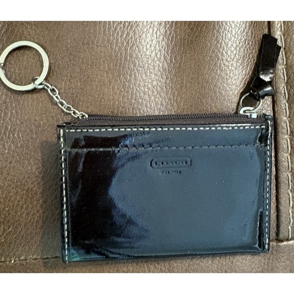 Coach Jackets & Blazers - Coach black patent leather Silver Zip Closed card wallet